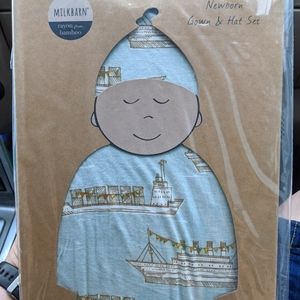 MILKBARN Baby Organic  Newborn Gown & Hat Set